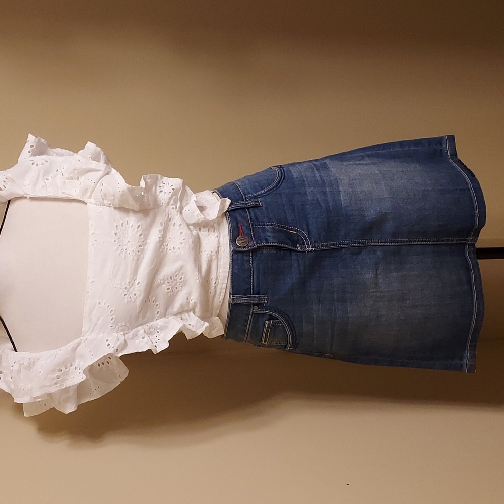 Worn Jeans Blue Denim Mini Skirt